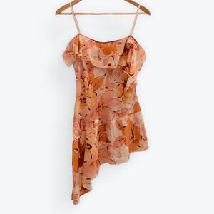 Vintage Y2K Fairy Asymmetrical Tunic Size L Sheer Pink Floral Ruffle Bodice